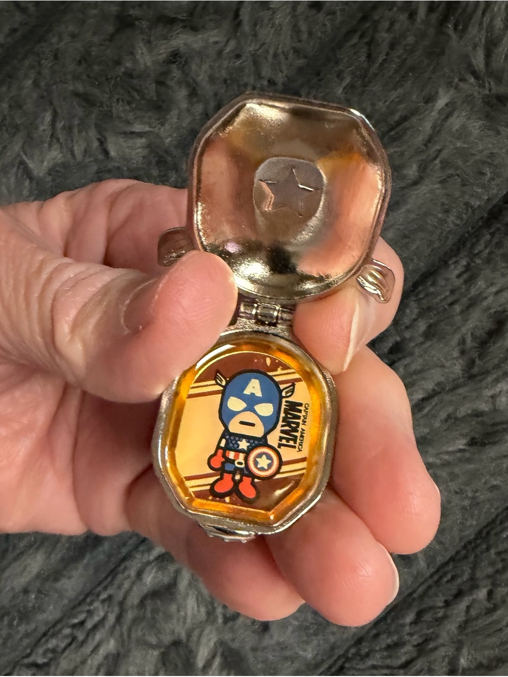 Captain America Necklace Locket - Silver Blue and Gold Red